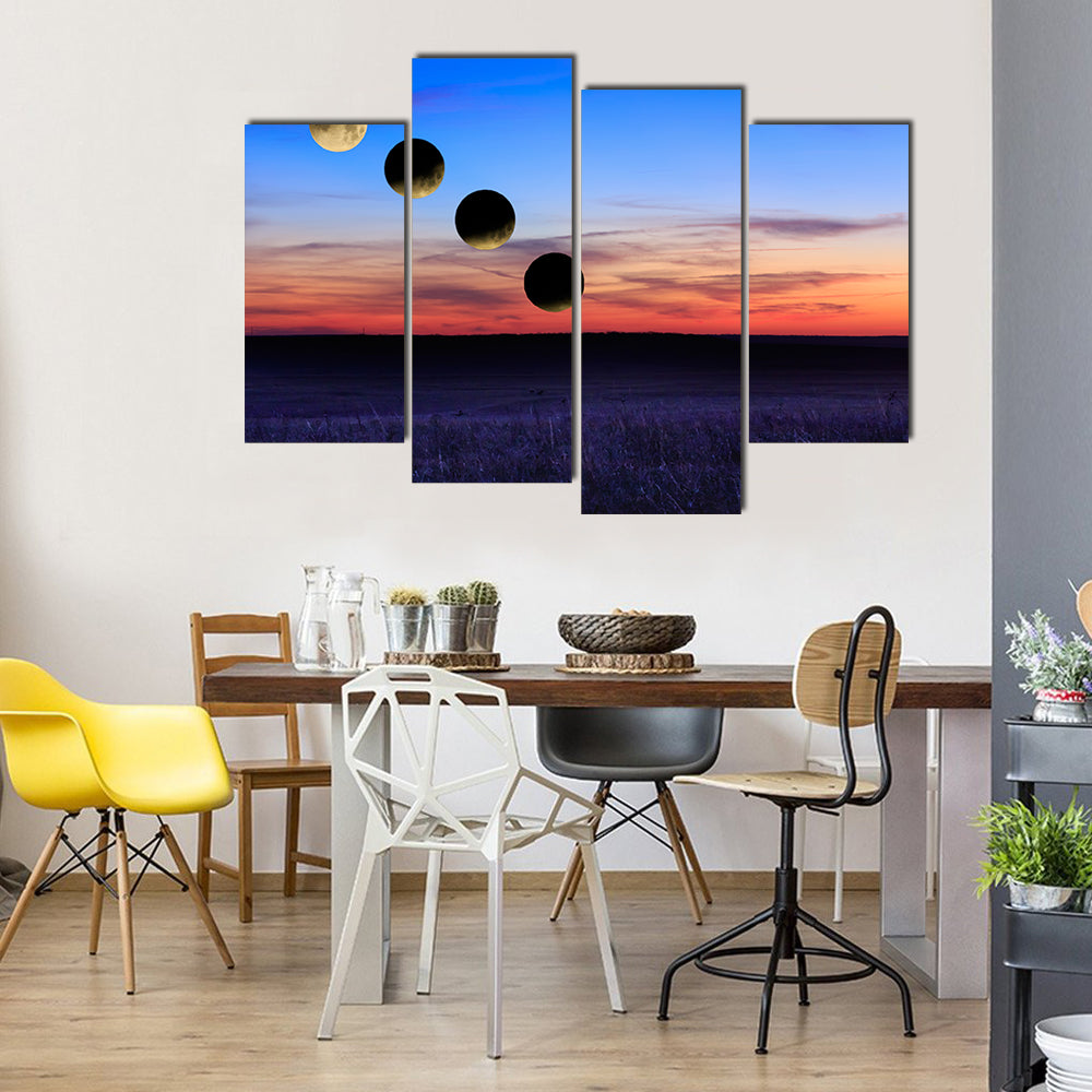 Lunar Eclipse And Blue Blood Moon Multi Panel Canvas Wall Art Set
