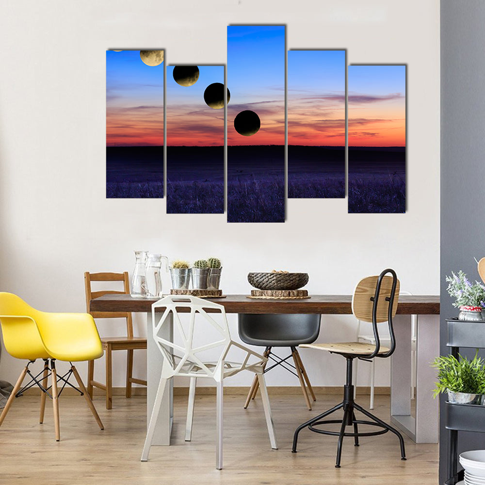 Lunar Eclipse And Blue Blood Moon Multi Panel Canvas Wall Art Set