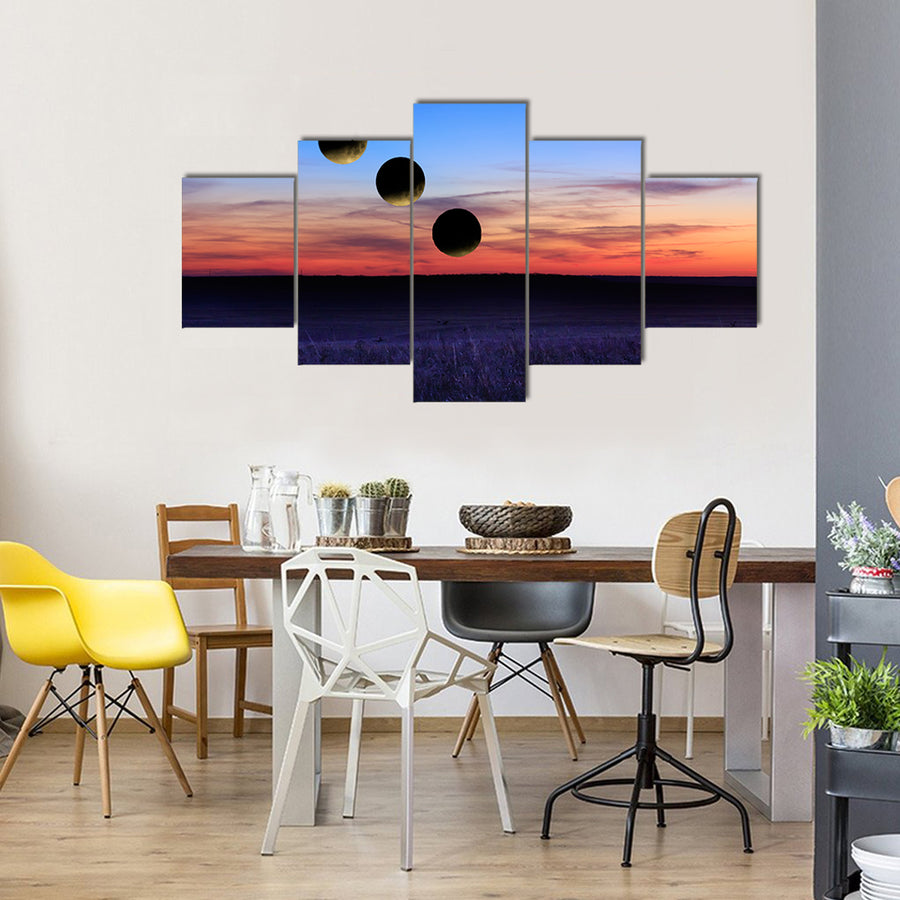 Lunar Eclipse And Blue Blood Moon Multi Panel Canvas Wall Art Set