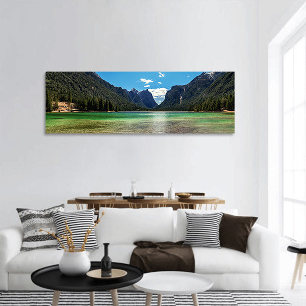 Mountain lake panorama landscape Dolomites Italy Panoramic canvas Wall Art