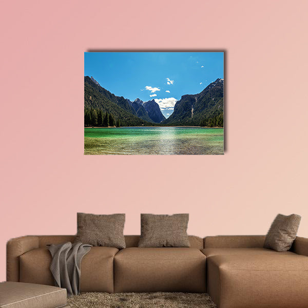 Mountain lake panorama landscape. Dolomites Italy Multi panel canvas wall art