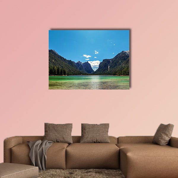 Mountain lake panorama landscape. Dolomites Italy Multi panel canvas wall art