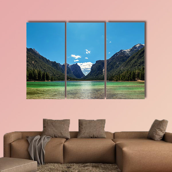 Mountain lake panorama landscape. Dolomites Italy Multi panel canvas wall art