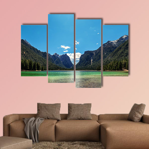 Mountain lake panorama landscape. Dolomites Italy Multi panel canvas wall art