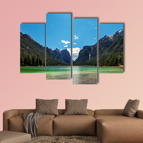 Mountain lake panorama landscape. Dolomites Italy Multi panel canvas wall art