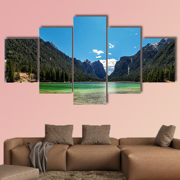 Mountain lake panorama landscape. Dolomites Italy Multi panel canvas wall art