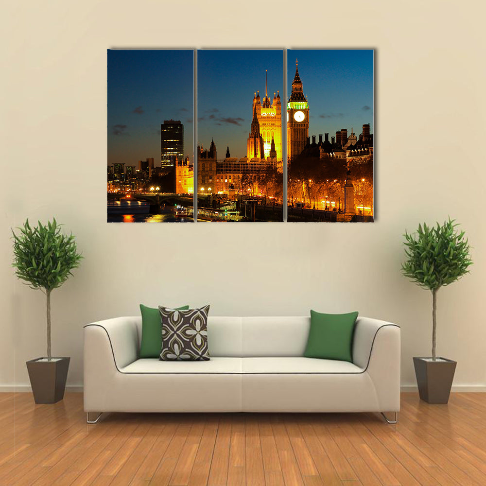 Big Ben clock Tower in London at night Multi panel canvas wall art