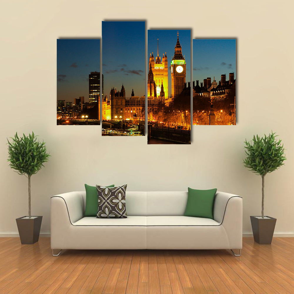 Big Ben clock Tower in London at night Multi panel canvas wall art
