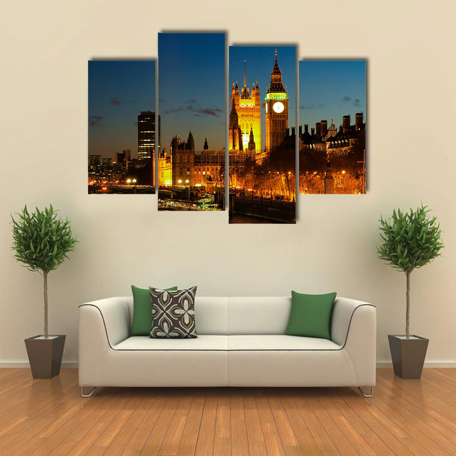 Big Ben clock Tower in London at night Multi panel canvas wall art
