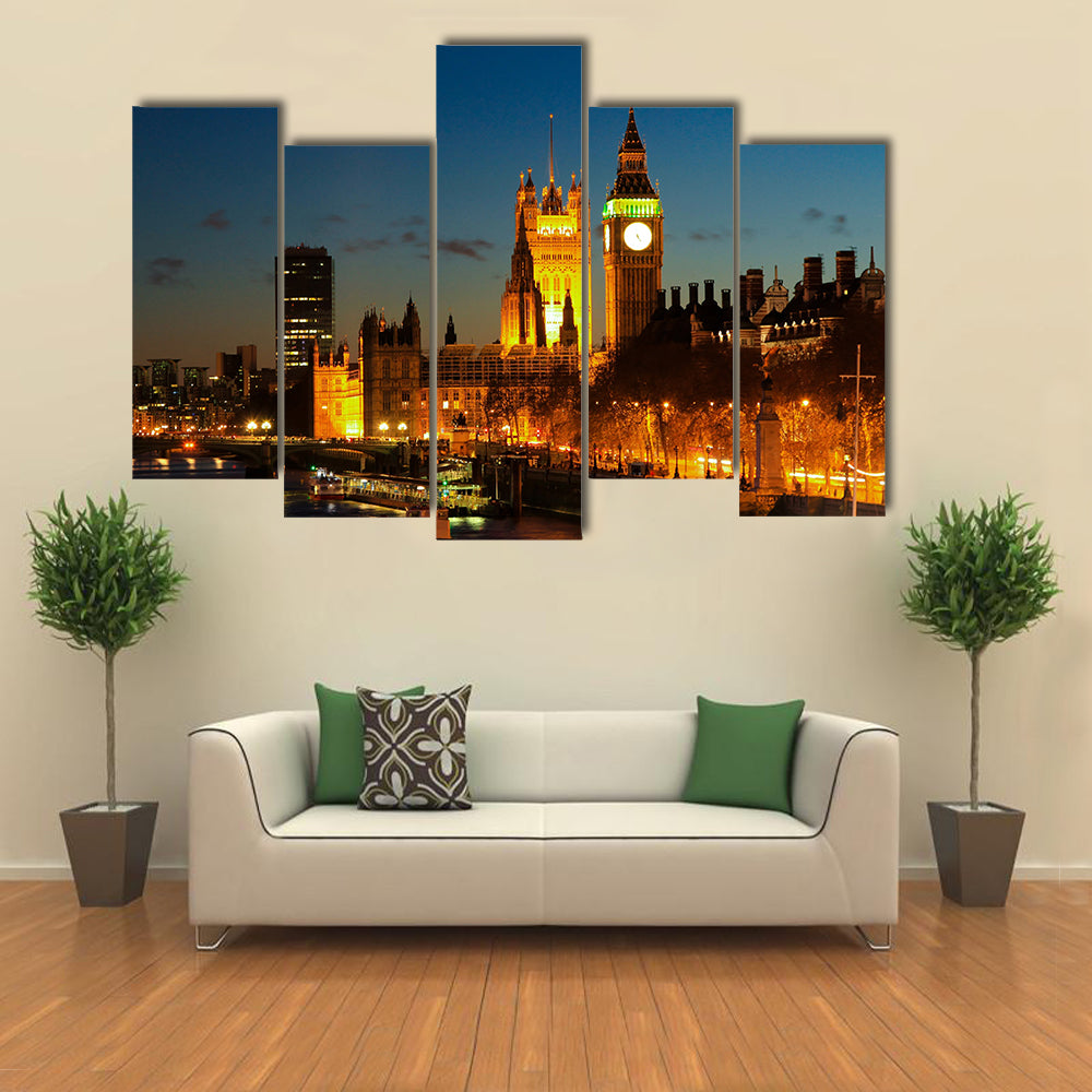 Big Ben clock Tower in London at night Multi panel canvas wall art