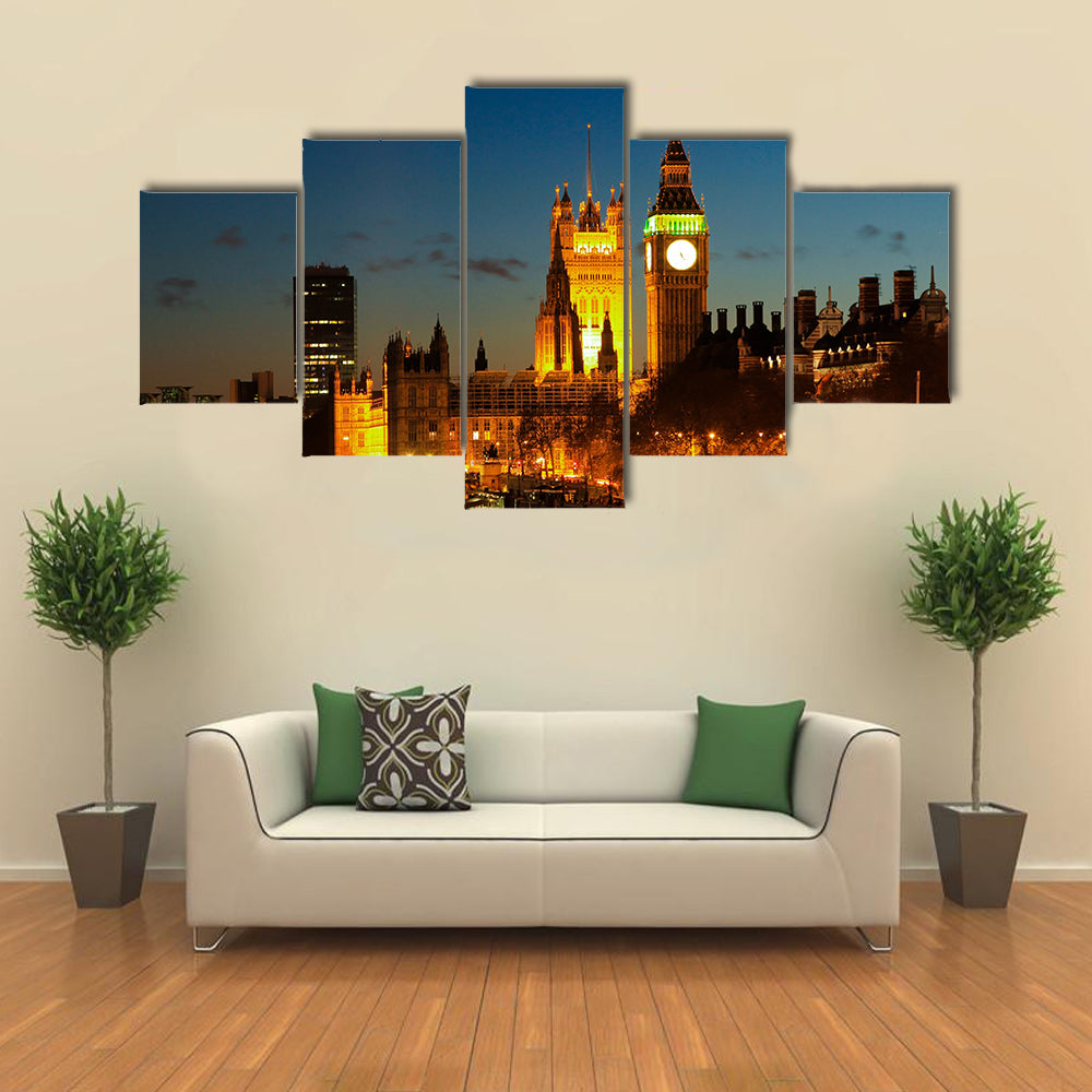 Big Ben clock Tower in London at night Multi panel canvas wall art