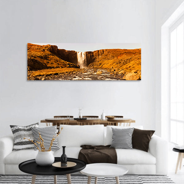 Beautiful view to the waterfall in Iceland Toned Panoramic canvas Wall Art