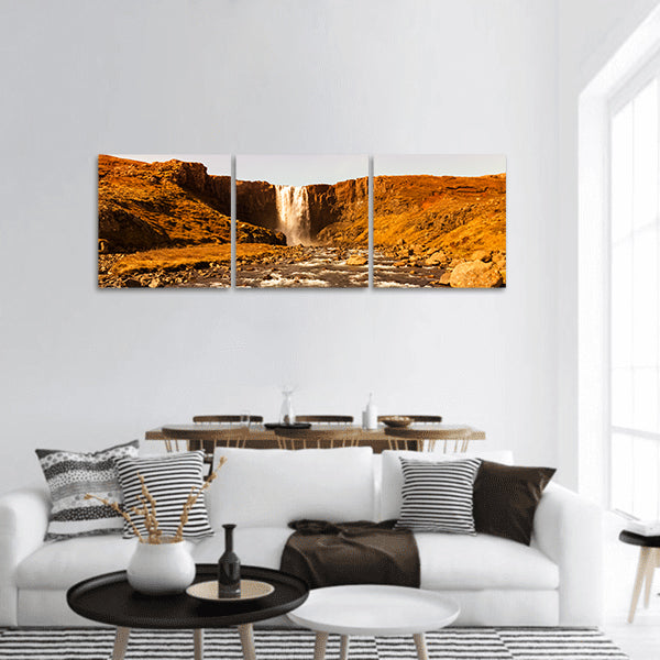 Beautiful view to the waterfall in Iceland Toned Panoramic canvas Wall Art