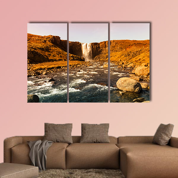 Beautiful view to the waterfall in Iceland multi panel canvas wall art
