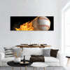 A base ball thats on fire flying through the air Panoramic Canvas Wall Art