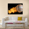 A base ball thats on fire flying through the air Multi panel canvas wall art