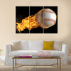 A base ball thats on fire flying through the air Multi panel canvas wall art