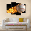 A base ball thats on fire flying through the air Multi panel canvas wall art