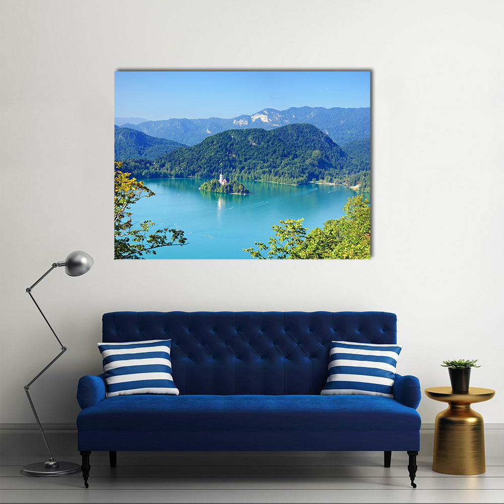 Photo from air perspective Bled Lake with island Multi panel canvas wall art