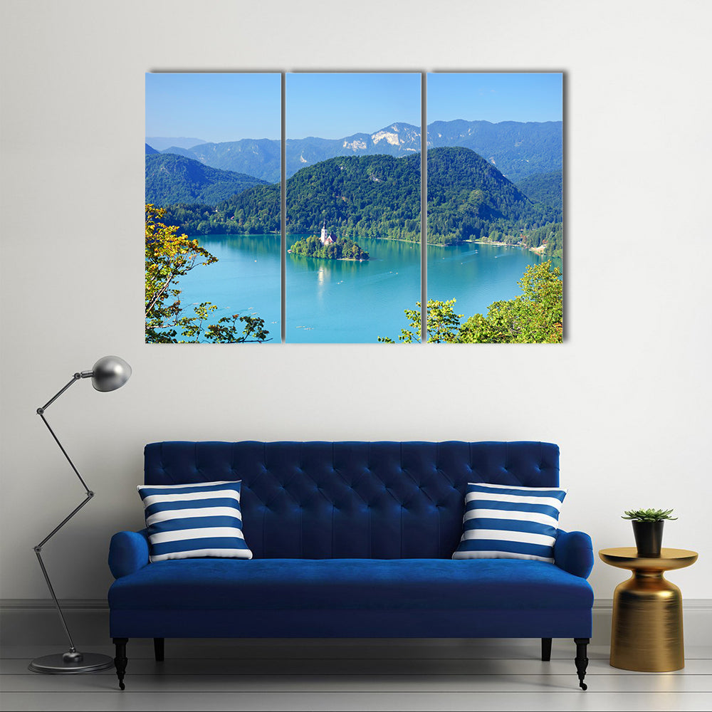 Photo from air perspective Bled Lake with island Multi panel canvas wall art