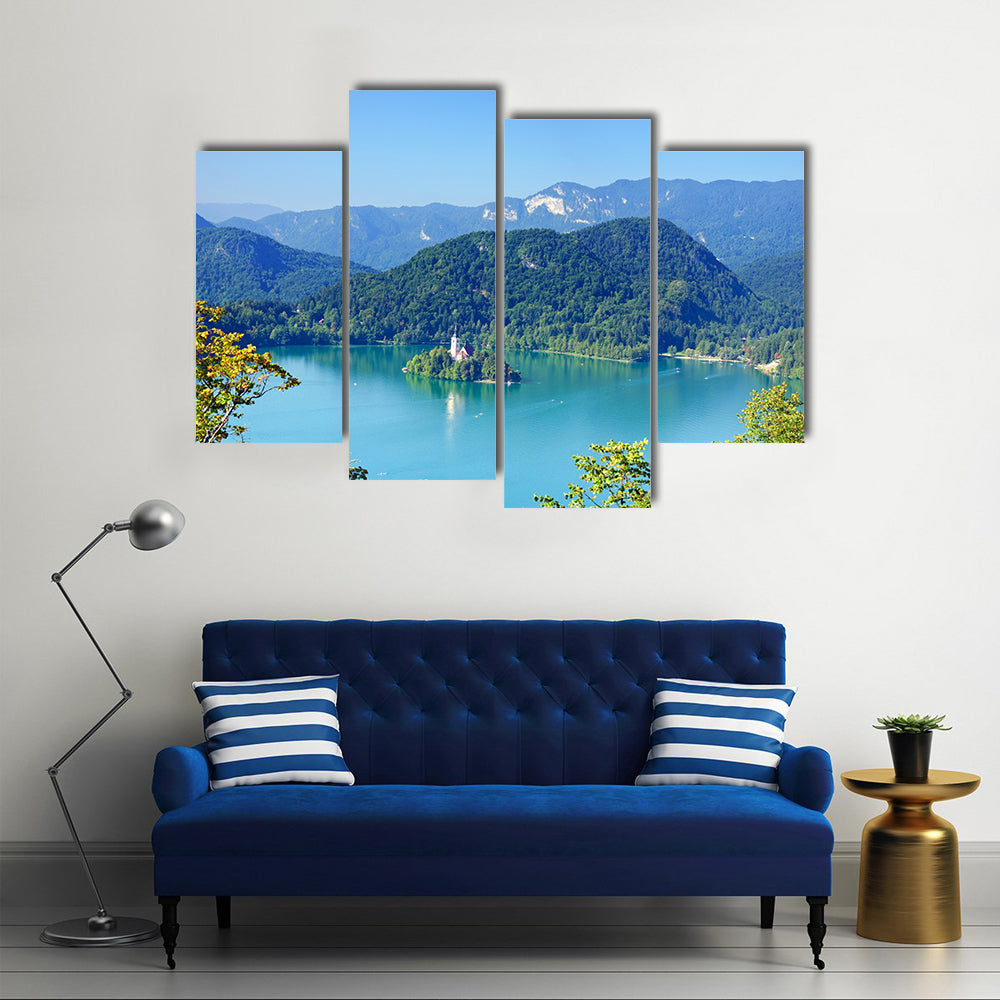 Photo from air perspective Bled Lake with island Multi panel canvas wall art