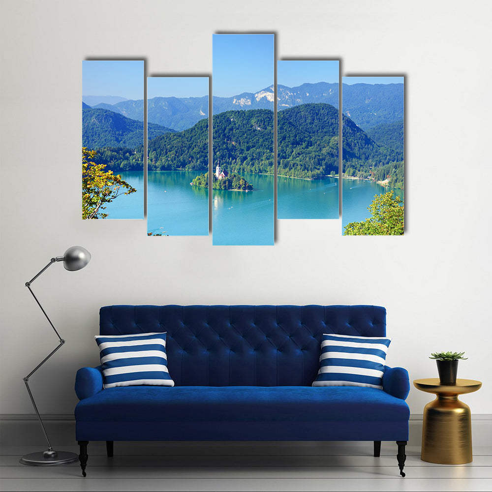 Photo from air perspective Bled Lake with island Multi panel canvas wall art