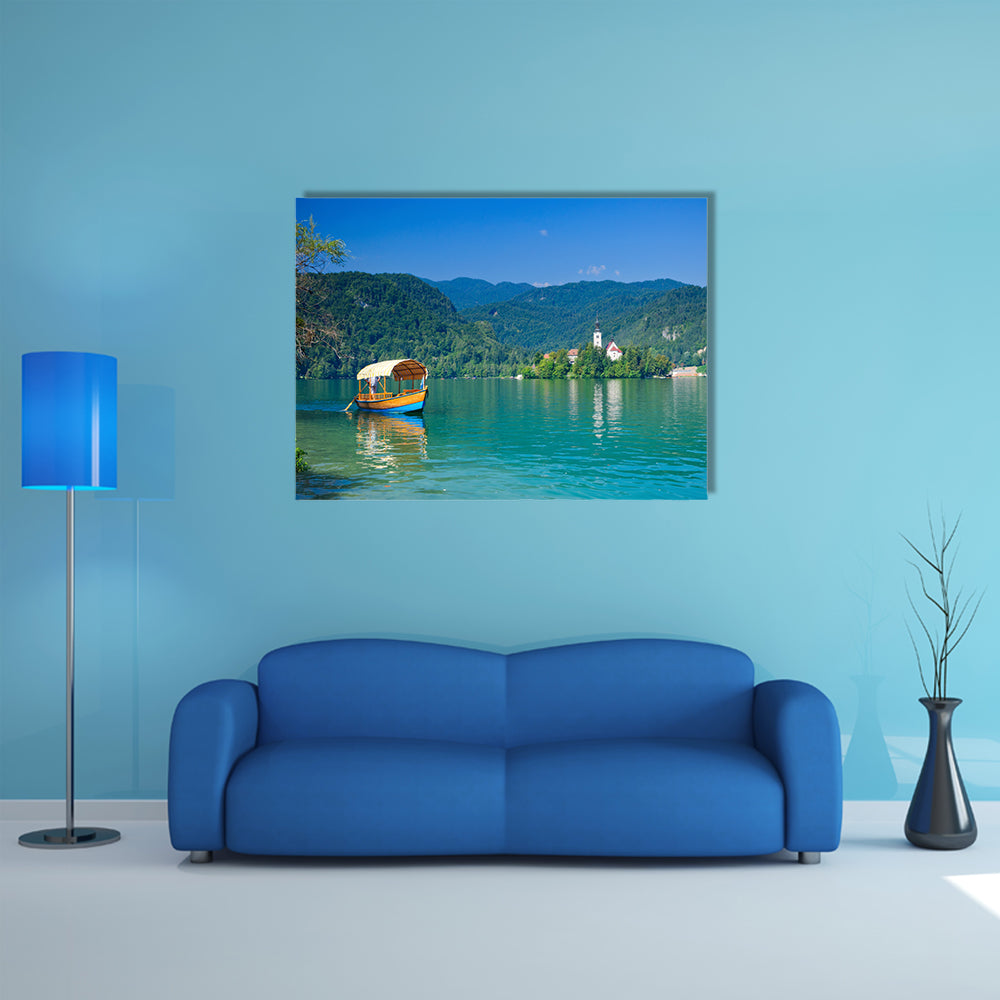 Colorful boat on Lake Bled, Slovenia multi panel canvas wall art