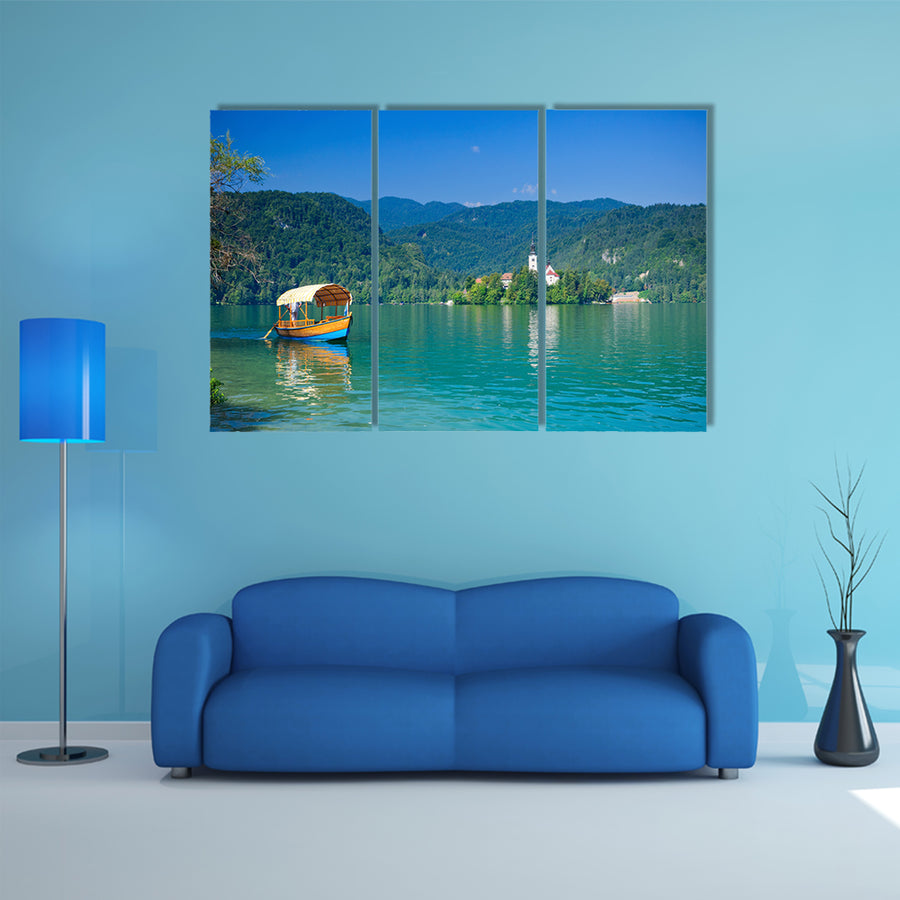 Colorful boat on Lake Bled, Slovenia multi panel canvas wall art