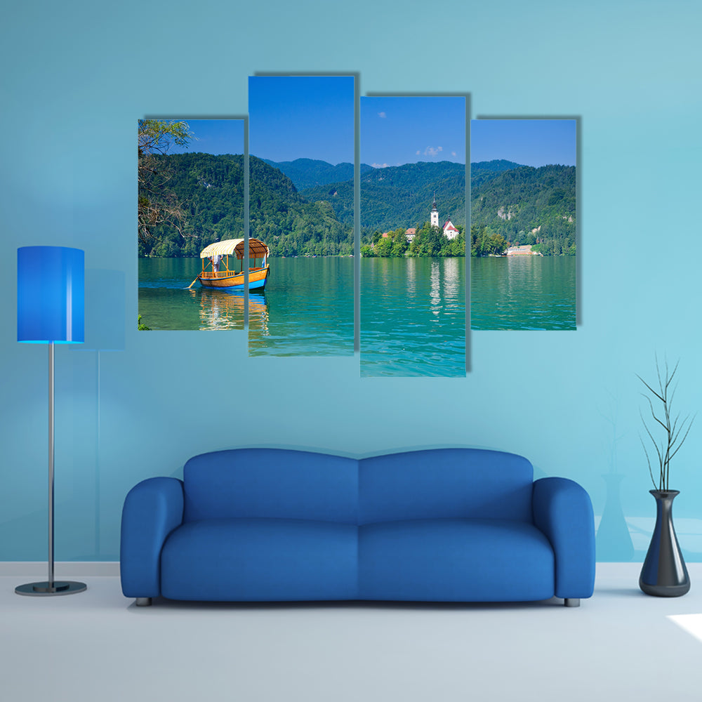 Colorful boat on Lake Bled, Slovenia multi panel canvas wall art