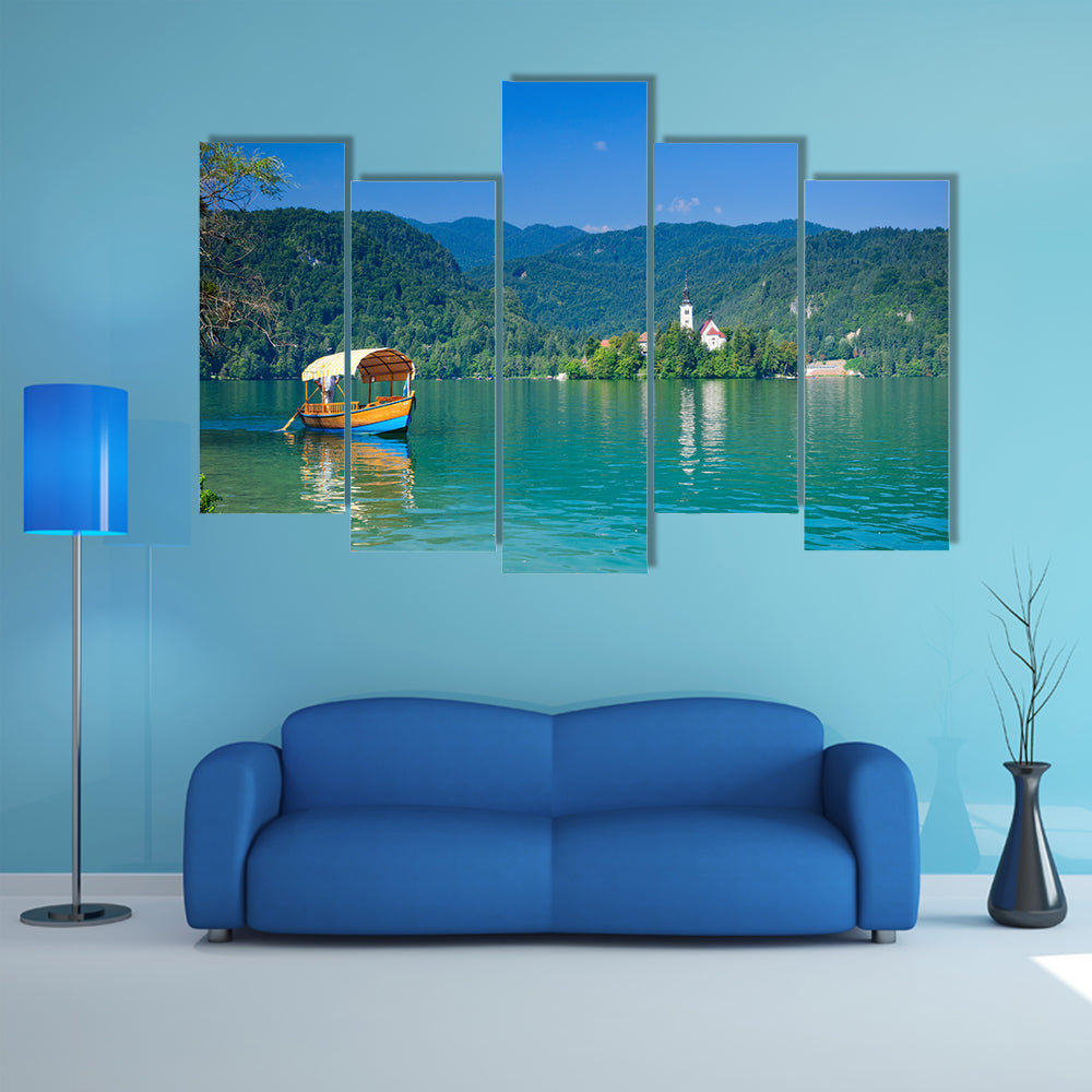 Colorful boat on Lake Bled, Slovenia multi panel canvas wall art