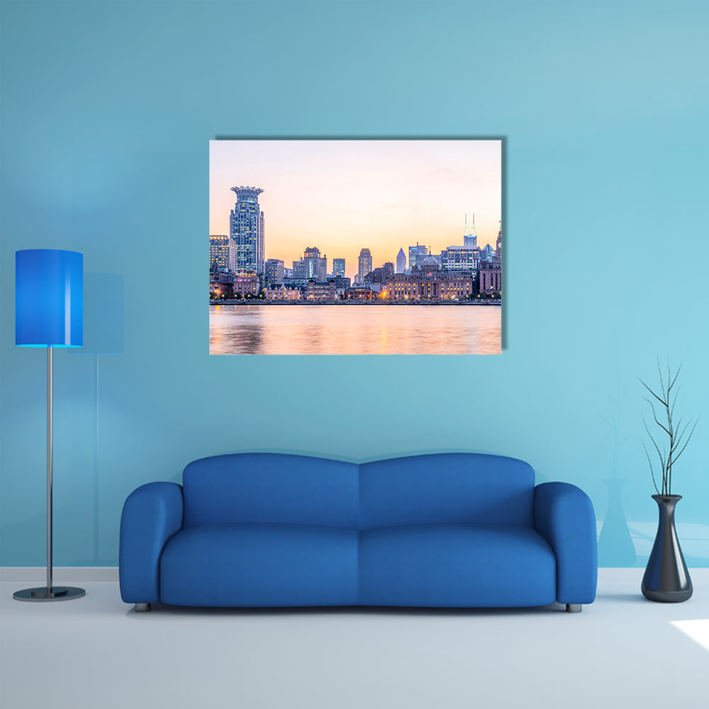 Night View Of The Bund Shanghai Multi Panel Canvas Wall Art