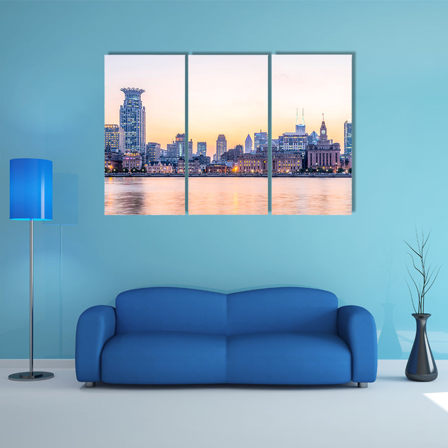 Night View Of The Bund Shanghai Multi Panel Canvas Wall Art
