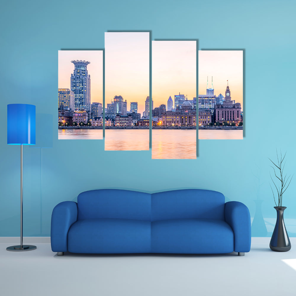 Night View Of The Bund Shanghai Multi Panel Canvas Wall Art