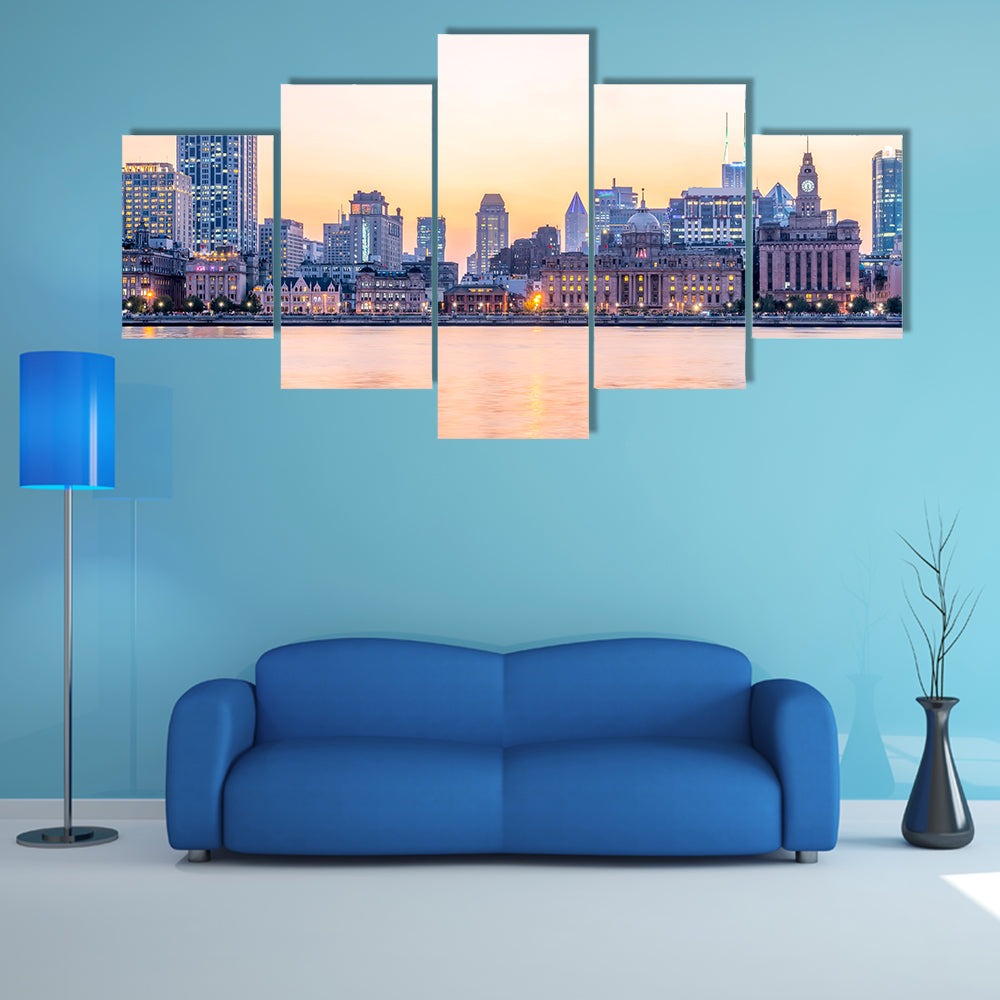 Night View Of The Bund Shanghai Multi Panel Canvas Wall Art