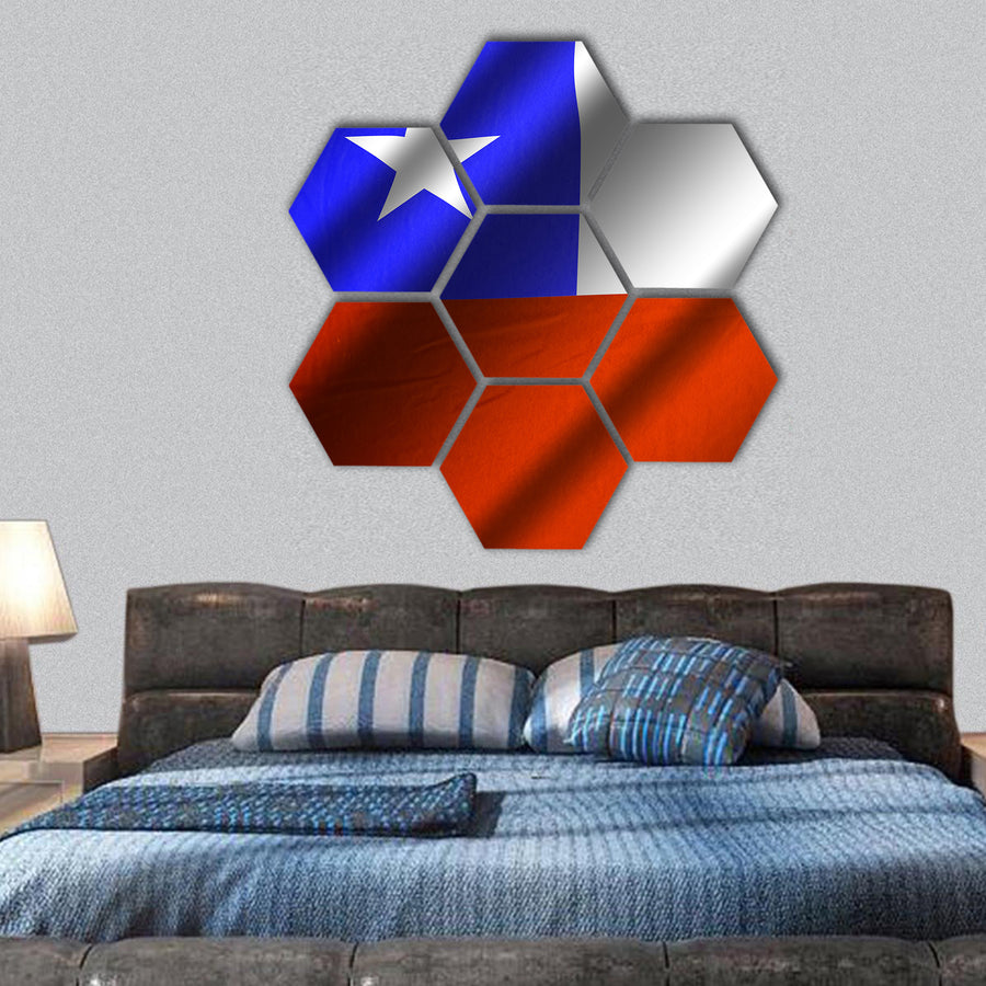 Authentic colorful textile flag of Chile hexagonal canvas wall art
