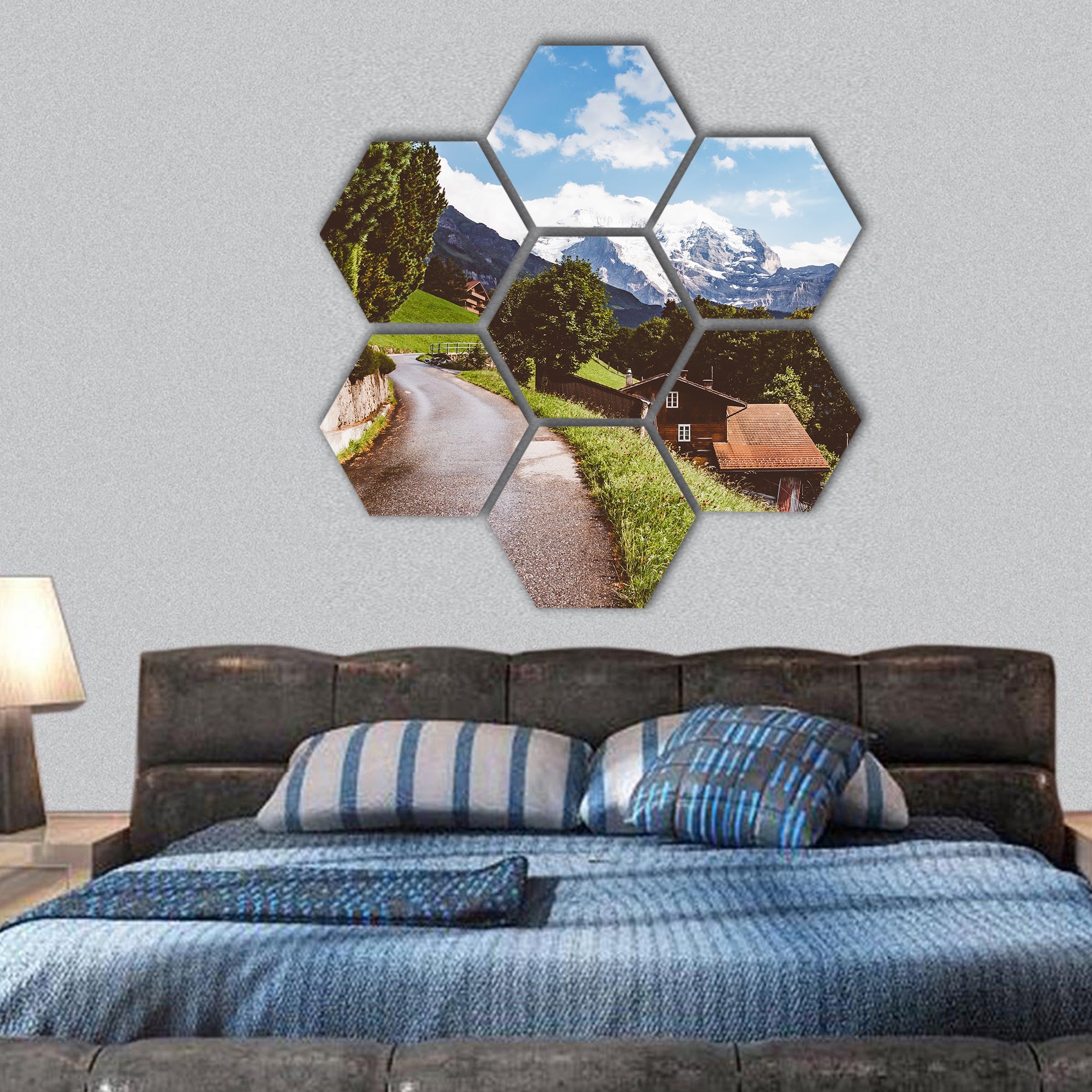 Swiss alps, Lauterbrunnen valley, Bernese Oberland, hexagonal canvas wall art