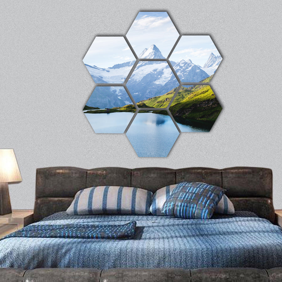 place Bachalpsee in Swiss alps, Grindelwald valley, hexagonal canvas wall art