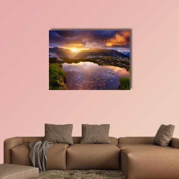Magnificent views of mountain slopes in the sunbeams multi panel canvas wall art