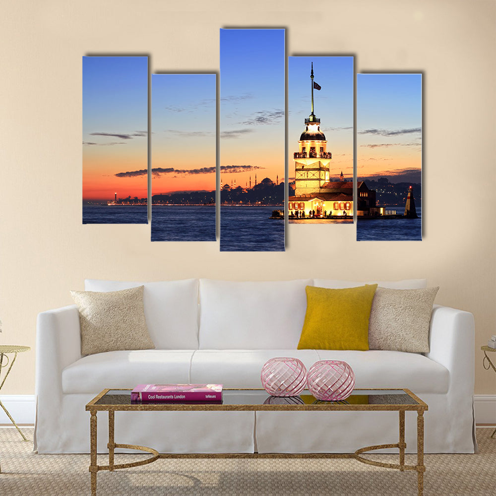 Istanbul Maiden Tower from the east in sunset Multi panel canvas wall art