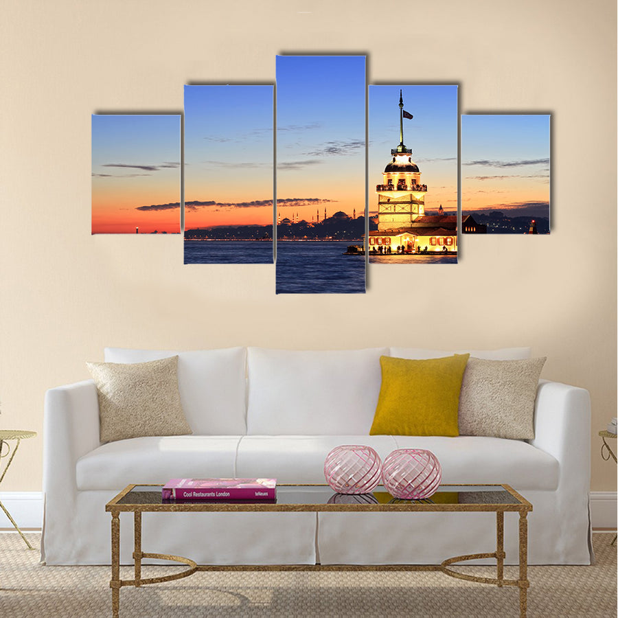 Istanbul Maiden Tower from the east in sunset Multi panel canvas wall art