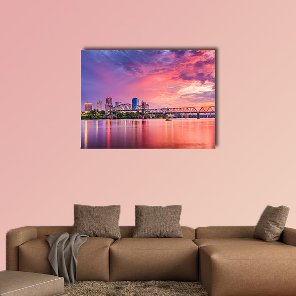 Little Rock, Arkansas, USA downtown skyline on the Arkansas River multi panel canvas wall art