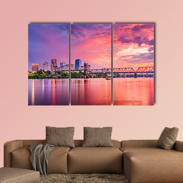Little Rock, Arkansas, USA downtown skyline on the Arkansas River multi panel canvas wall art