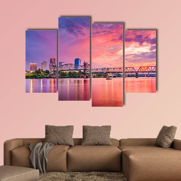 Little Rock, Arkansas, USA downtown skyline on the Arkansas River multi panel canvas wall art