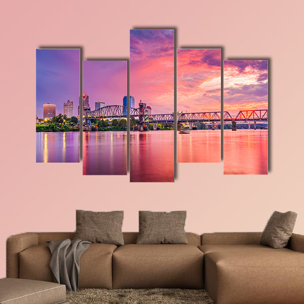 Little Rock, Arkansas, USA downtown skyline on the Arkansas River multi panel canvas wall art