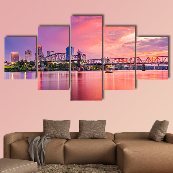 Little Rock, Arkansas, USA downtown skyline on the Arkansas River multi panel canvas wall art
