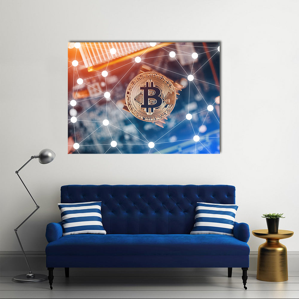 Gold Bitcoin electronic computer processor board hard fork multi panel canvas wall art