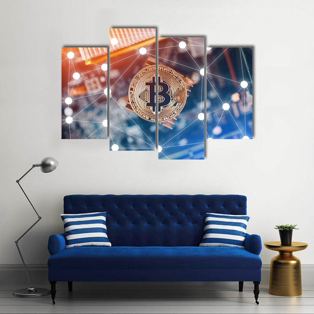 Gold Bitcoin electronic computer processor board hard fork multi panel canvas wall art