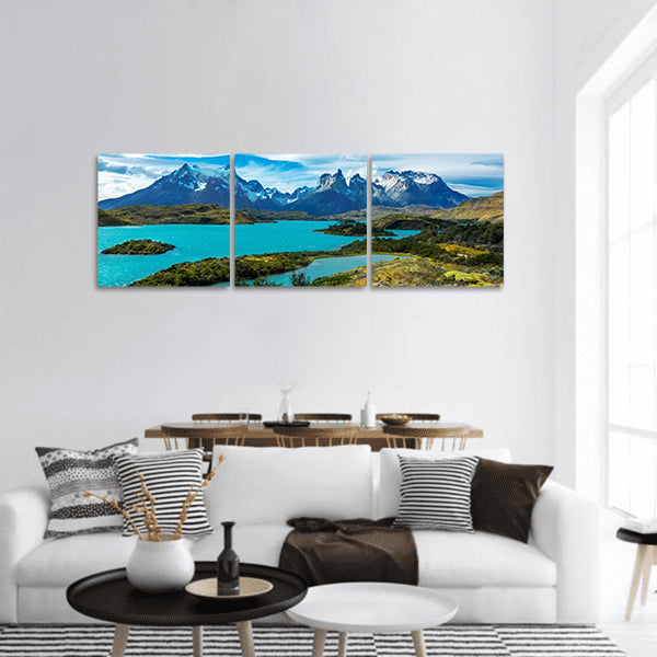Pehoe lake and Guernos mountains , park Torres del Paine Panoramic canvas Wall Art
