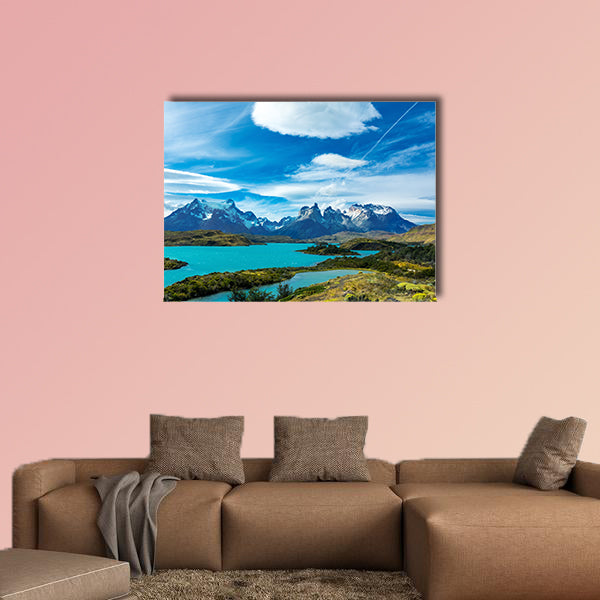 Pehoe Lake and Guernos mountains beautiful landscape, Chile wall art