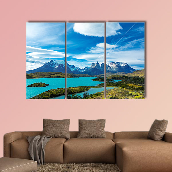 Pehoe Lake and Guernos mountains beautiful landscape, Chile wall art